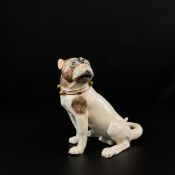 A 19th century Dresden porcelain pug by Carl Thieme with marks in underglaze blue to the base. H.