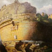 A 20th century convex oil painting on board depicting the ruins of The Tomb of Caecilia Metella,