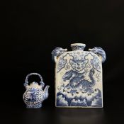 Two 20th century pieces of Chinese blue and white porcelain to include a Yuan style square moon