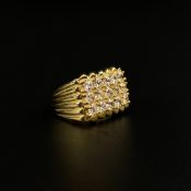A hallmarked 9ct gold gentleman's Rolex style cubic zirconia set cluster ring. Gross Weight: 20.75g