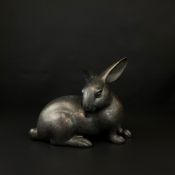 A large early 20th century Japanese, possibly Meiji period, bronze figural Okimono of a rabbit