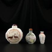 Three possibly 18th century and later Chinese Qing dynasty snuff bottles to include a glass bottle