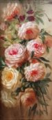 A 20th century oil painting on board, still life bouquet of roses, in a gilt frame. H.29 W.18cm