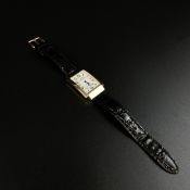 A hallmarked 18ct gold Stellamaris gentleman's watch having a square enamelled dial bearing stylised