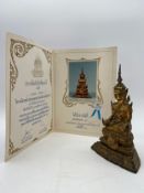 A late 19th century Thai/Siamese gilt bronze Rattanakosin period Buddha figure with a certificate of