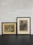 An early 20th century lithograph with colours titled 'Bardell Versus Pickwick' by Cecil Aldin (
