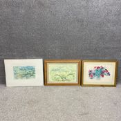 Three framed and glazed prints to include a signed limited edition etching with colours titled '