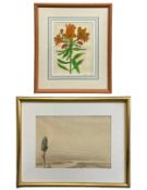 Two artworks to include a signed and dated pastel flower study on paper and a pencil landscape. Both