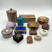A collection of fourteen items to include a ceramic box with a turquoise glaze and an impressed