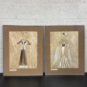 A pair of early 20th century mixed media French costume design drawings, both signed to the lower