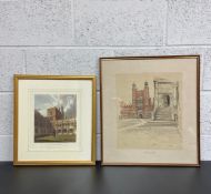 Two prints to include a lithograph titled 'Cloisters of Eton College', and another titled 'Eton