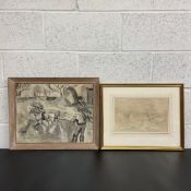 Two works on paper to include an early 19th century old master style ink and wash landscape