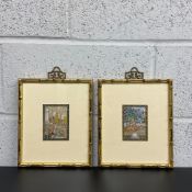 A pair of early 20th century miniature Mughal paintings on silk depicting Royal scenes, framed and