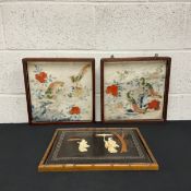 A pair of 19th century Chinese Qing dynasty hand painted marble plaques decorated with phoenixes