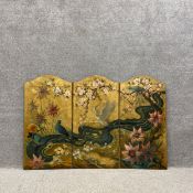 A 19th century French, Japanese style folding screen by Camard-Dimer having three panels with shaped