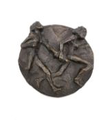 Jits Bakker (1937-2014), bronze disc titled 'Relay Runners'. (Diameter 11.1 x 11.4cm).