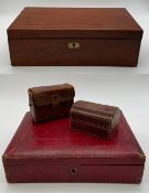A pair of vintage French binoculars in a tooled and gilt leather case, and two leather jewellery