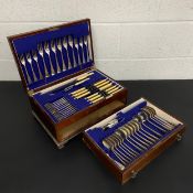 A near set of Jays Oxford Street silver plated cutlery in a fitted walnut box on shaped bracket