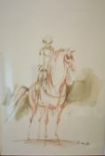 Janos Kass (1927-2010), a signed and dated watercolour on paper titled 'Horse and Rider' 1986.