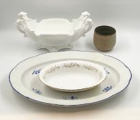 A collection of ceramics to include a Rococo style blanc de chine porcelain centre piece with twin