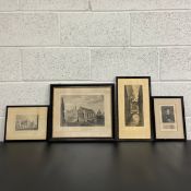 Three 19th century engravings to include one of Magdalen Hall, a portrait of Johannes Colet, one