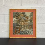 A fine late 19th/early 20th century Japanese, possibly Meiji, Yuzen-Birodo cut velvet of a