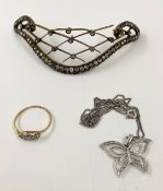 A mixed lot of silver to include a .925 butterfly necklace, a .900 tiara piece, an 18k gold plated