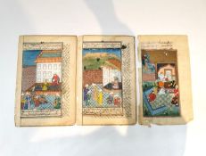Three unframed 19th century Indian gouache on paper miniatures with calligraphic inscriptions on