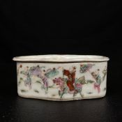 A late 19th century Chinese Qing dynasty porcelain Famille Rose cricket cage of quatrefoil form with