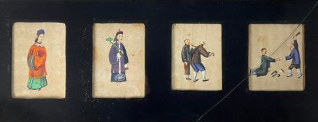 A set of four late 19th century Chinese hand painted pith or rice paper paintings framed together in
