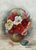 Madeleine Renaud (1900-1994), a 20th century watercolour still life basket of flowers, signed to the