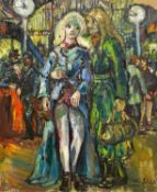 Hedi Schick (1900-1999), a 20th century impasto oil on canvas, portrait of a couple at a train