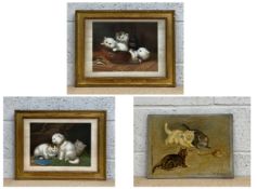 Three artworks to include a pair of 19th century French stipple engravings of cats titled '