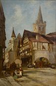 A late 19th century Continental school oil on canvas titled 'Bacharach on the Rhine', signed and