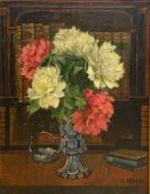 Carl Felkel (1896-1978), a 20th century oil on canvas, still life flowers in a cut glass vase in