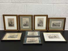 A collection of eight framed prints to include four 19th century style architectural stipple