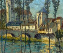 An early 20th century impasto oil on canvas titled 'Moret-sur-Loing' by Gaston Brosset, signed to