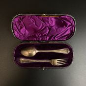 A Victorian hallmarked silver fork and spoon of beaded Old English pattern by Chawner & Co.