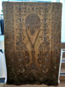 A hand embroidered textile wall hanging on silk with a silk backing. H.200 W.120cm