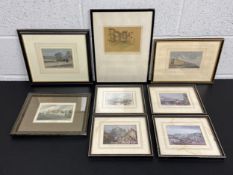 A collection eight 19th century and later prints to include hand coloured engravings, lithographs