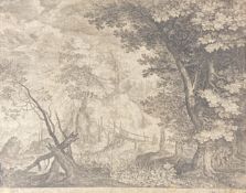 A 16th century engraving depicting a woodland scene by Marco Sadeler (1614-1660). Unframed. H.20 W.