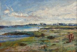 An early 20th century Impressionist style oil on canvas, cattle grazing on a rural landscape, signed