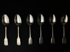 A set of six silver hallmarked 19th century fiddle pattern table spoons by Samuel Hayne & Dudley