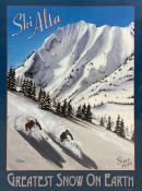 A vintage travel poster for Alta ski resort Utah, framed and glazed. H.64 W.49cm