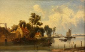 Possibly Julius Bayer (1840-1883), a framed 19th century oil on canvas, view of boats on an