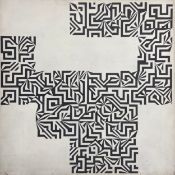 A 1980s Op-Art style painting on board, abstract geometric bull's head, signed to the reverse and