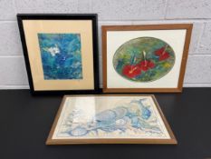 Three artworks to include a contemporary Chinese lithograph signed in pencil and in plate, a