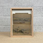 A pair of 19th century watercolour paintings on paper, landscape views of Continental harbour towns,