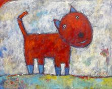 Philippe de Watteville (b.1960), a large contemporary oil on canvas titled 'Chat Rouge', signed to
