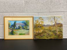 Two artworks to include a contemporary Impressionist style pastel on paper, view of a country house,